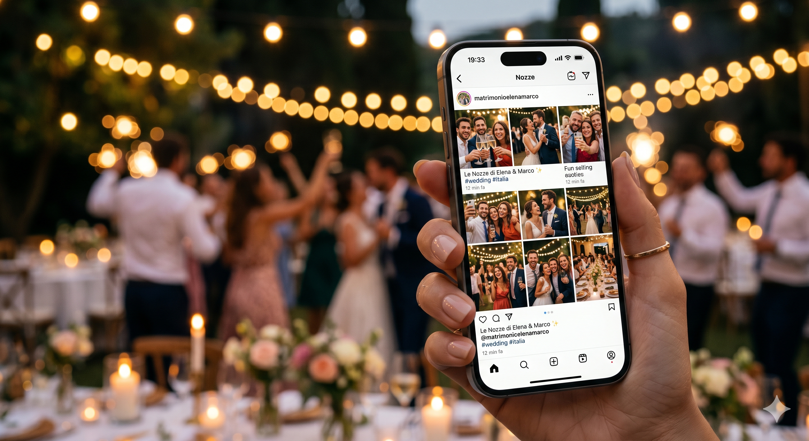 Ospiti che condividono foto durante la festa con la Live Photo App