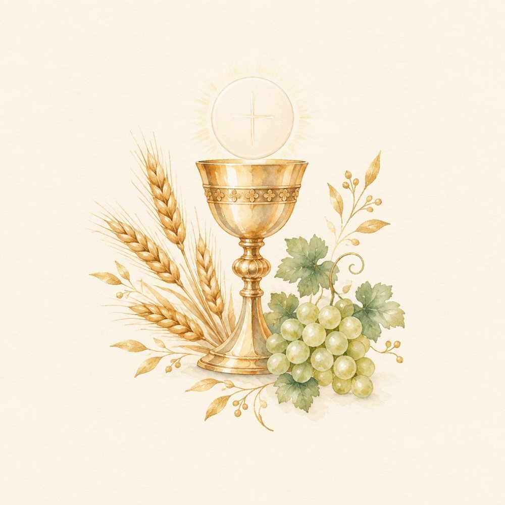 Calice con spighe di grano e uva