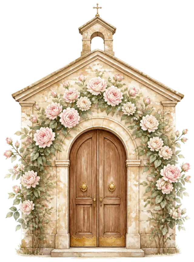 Illustrazione della cappella tra le rose