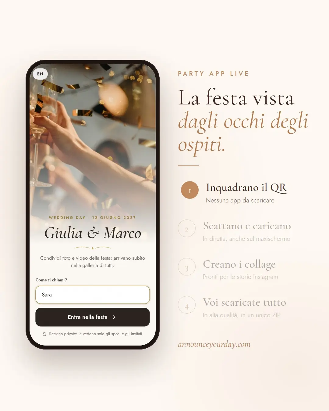 La Party App di AnnounceYourDay da telefono
